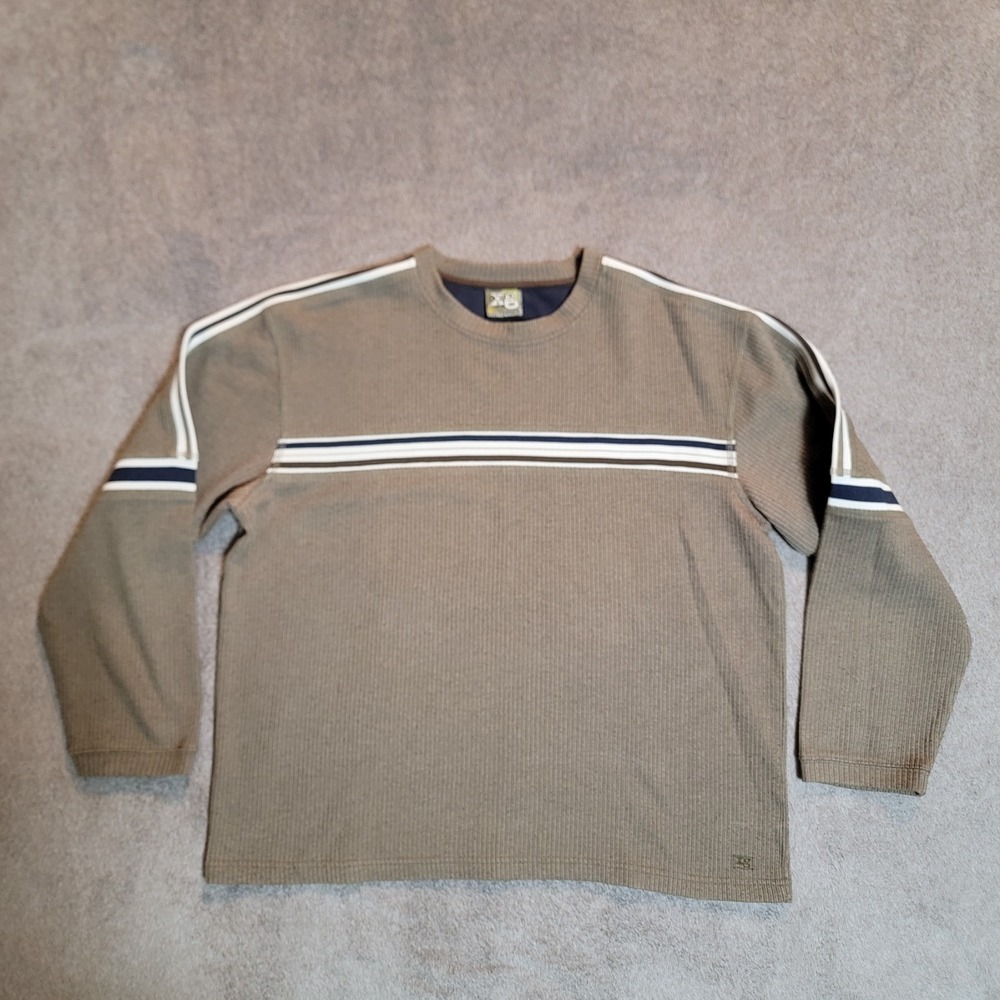 XG Extreme Quality Gear Sweater Mens Sz L Waffle Knit Crewneck Pullover Striped